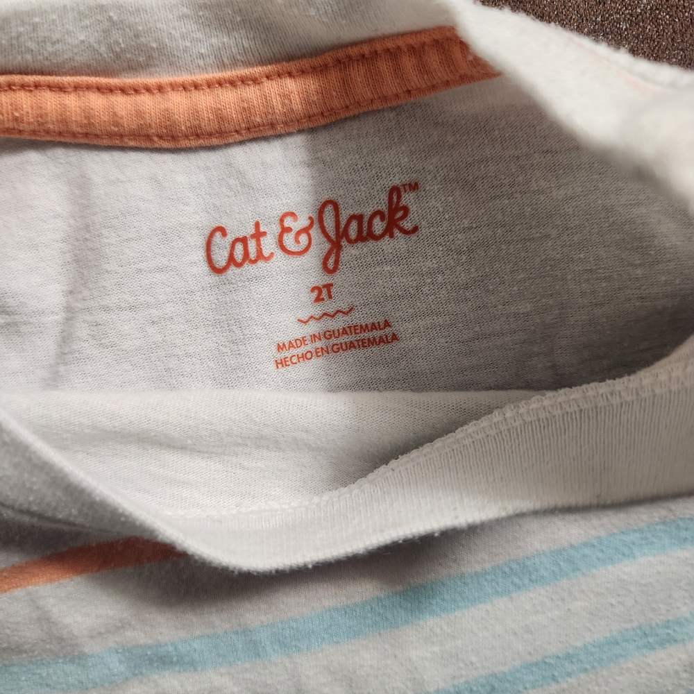 Cat & Jack Kids' Striped Tee - White, Orange, and Blue - Picture 2 of 3